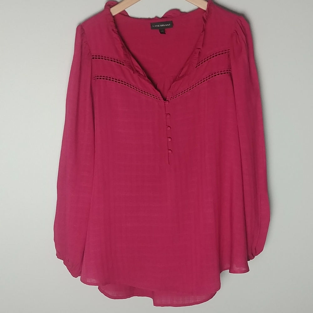 Lane Bryant Cranberry Top With Ruffled Collar